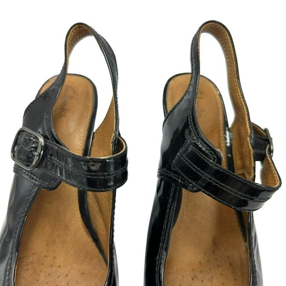 Clarks Artisan Black Patent Leather‎ Peep Toe Heels 9.5 - Picture 5 of 13